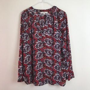 LOFT Red Purple Floral oversized Blouse Size Large